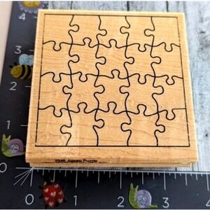 Hampton Art Puzzle Pieces Jigsaw Rubber Stamp Wood #A4